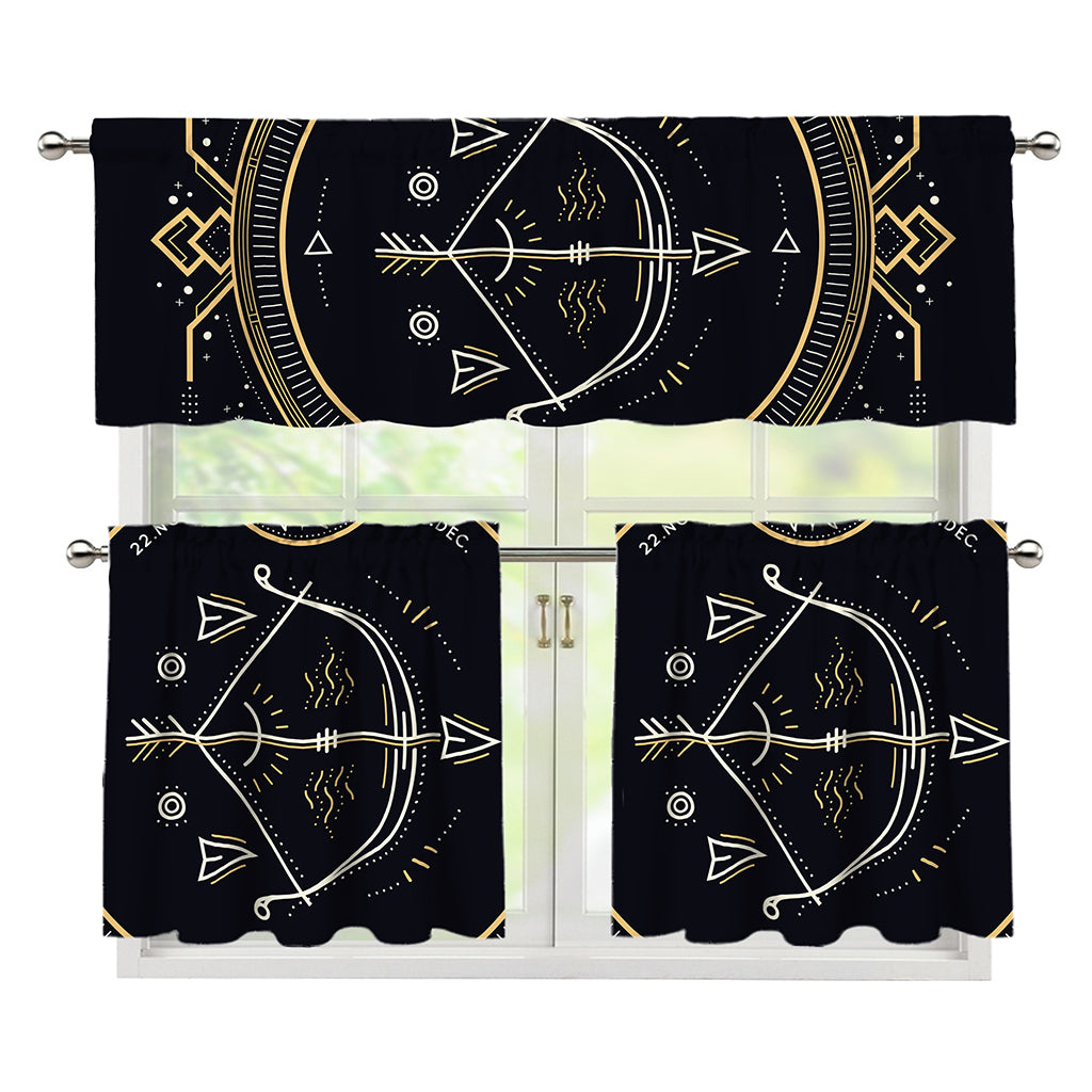 Vintage Sagittarius Zodiac Sign Print 3 Piece Kitchen Curtains