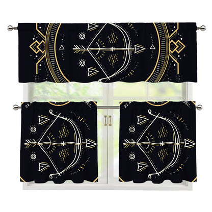 Vintage Sagittarius Zodiac Sign Print 3 Piece Kitchen Curtains