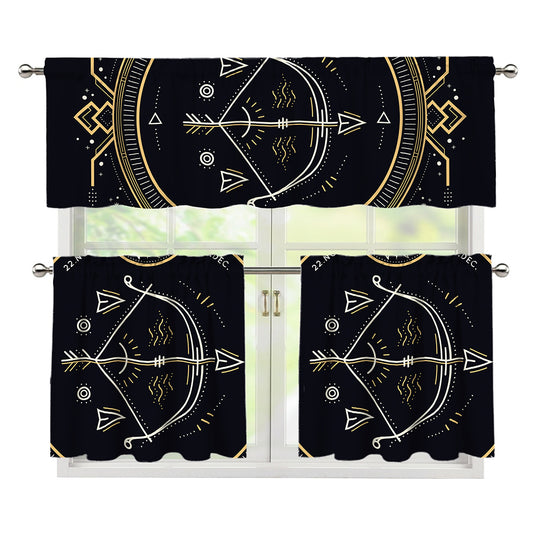 Vintage Sagittarius Zodiac Sign Print 3 Piece Kitchen Curtains