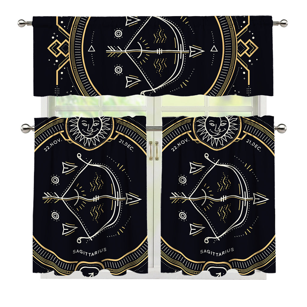 Vintage Sagittarius Zodiac Sign Print 3 Piece Kitchen Curtains