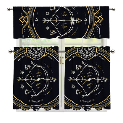 Vintage Sagittarius Zodiac Sign Print 3 Piece Kitchen Curtains