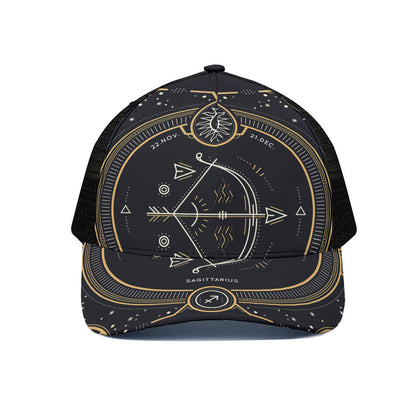 Vintage Sagittarius Zodiac Sign Print Black Mesh Trucker Cap