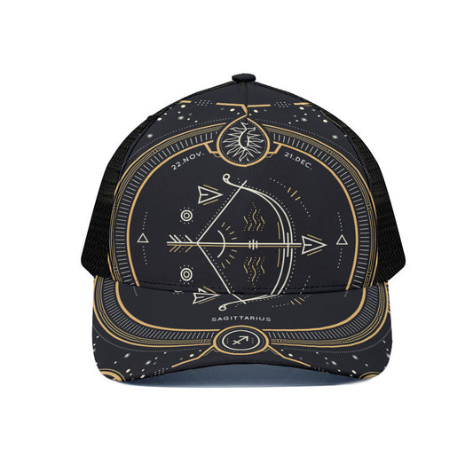 Vintage Sagittarius Zodiac Sign Print Black Mesh Trucker Cap