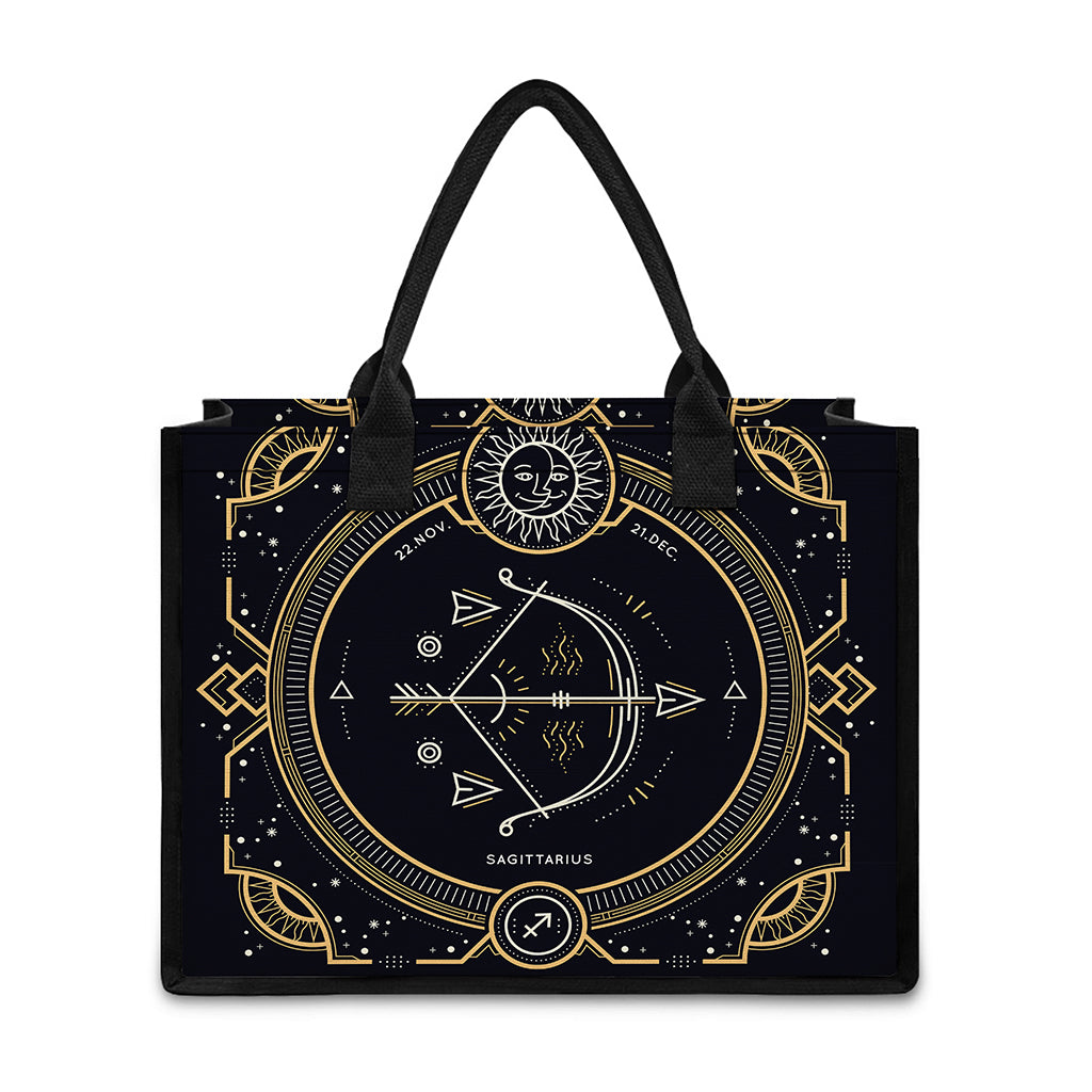 Vintage Sagittarius Zodiac Sign Print Canvas Tote Bag
