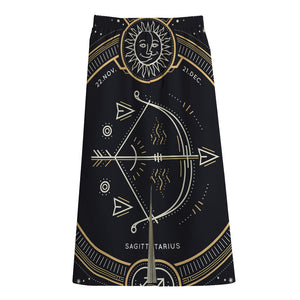 Vintage Sagittarius Zodiac Sign Print Cotton Front Slit Maxi Skirt