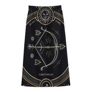 Vintage Sagittarius Zodiac Sign Print Cotton Front Slit Maxi Skirt