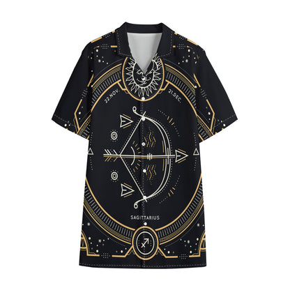 Vintage Sagittarius Zodiac Sign Print Cotton Hawaiian Shirt