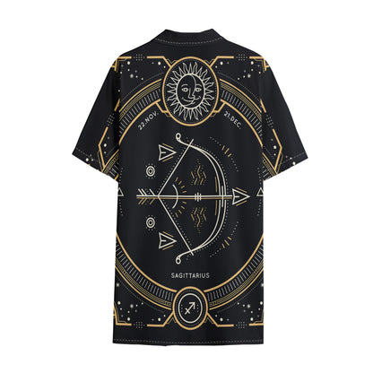 Vintage Sagittarius Zodiac Sign Print Cotton Hawaiian Shirt