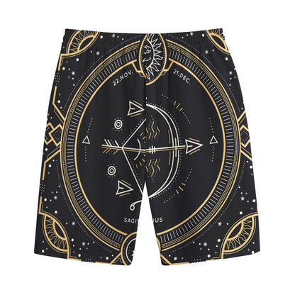 Vintage Sagittarius Zodiac Sign Print Cotton Shorts
