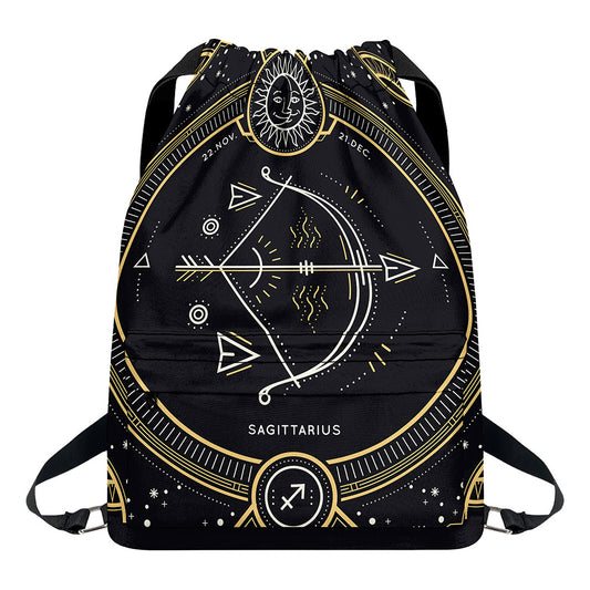 Vintage Sagittarius Zodiac Sign Print Drawstring Backpack