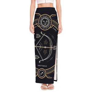 Vintage Sagittarius Zodiac Sign Print High Slit Maxi Skirt