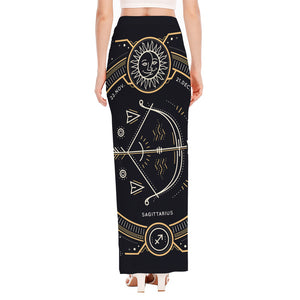 Vintage Sagittarius Zodiac Sign Print High Slit Maxi Skirt