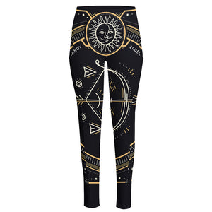 Vintage Sagittarius Zodiac Sign Print High-Waisted Pocket Leggings