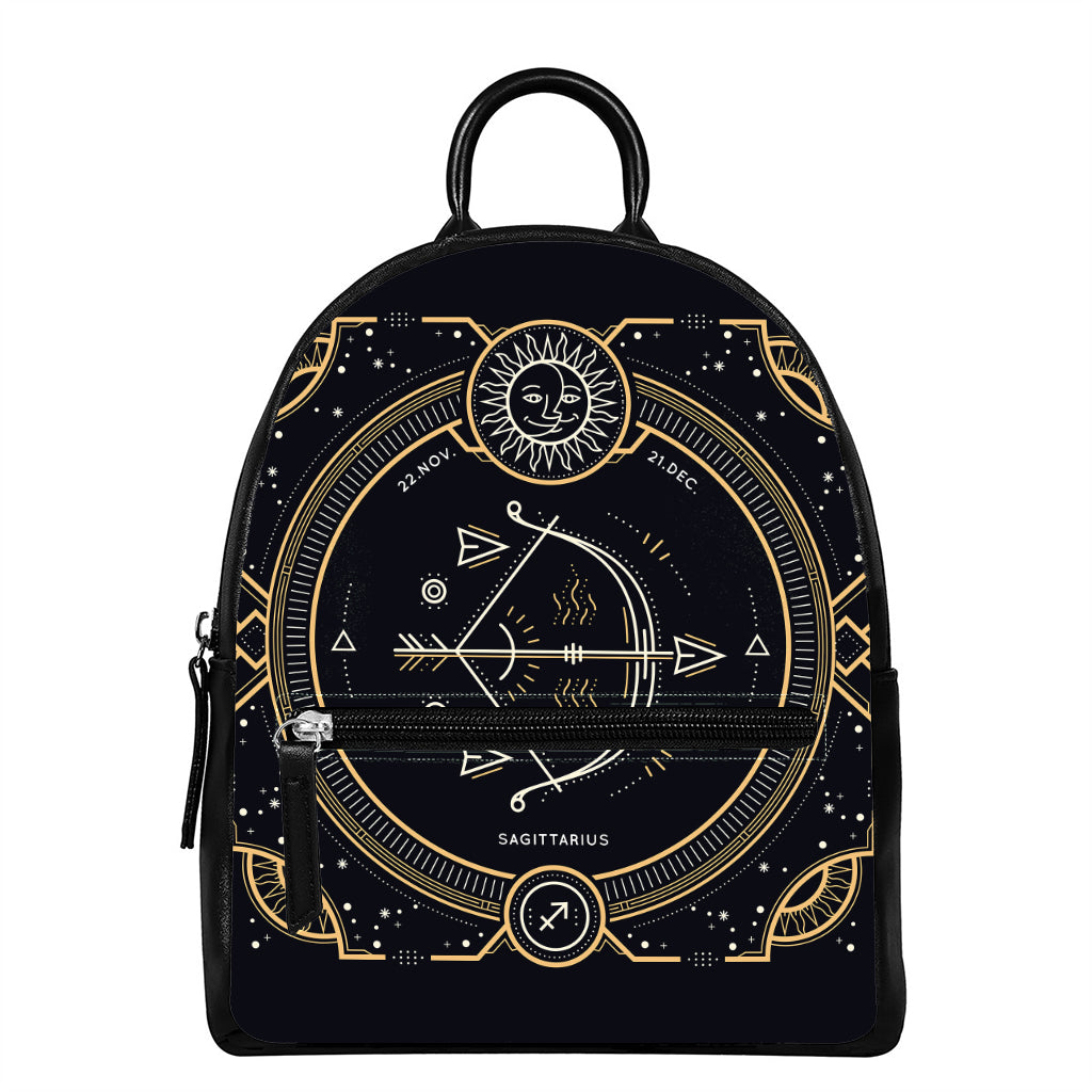 Vintage Sagittarius Zodiac Sign Print Leather Backpack