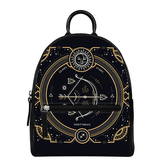 Vintage Sagittarius Zodiac Sign Print Leather Backpack