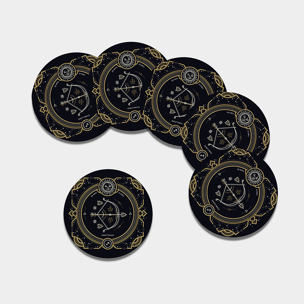 Vintage Sagittarius Zodiac Sign Print Leather Coaster Set