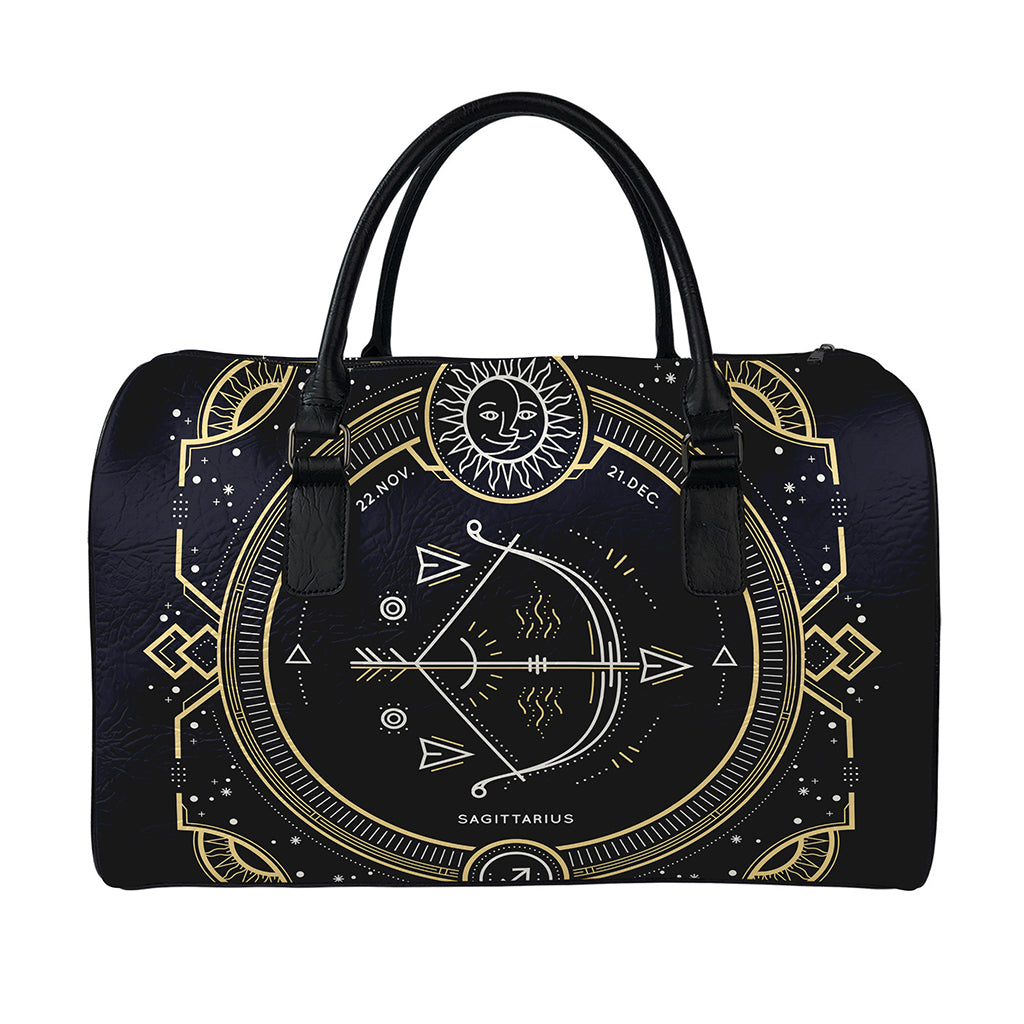 Vintage Sagittarius Zodiac Sign Print Leather Duffle Bag