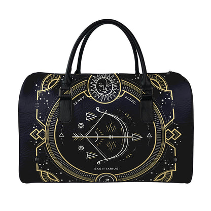 Vintage Sagittarius Zodiac Sign Print Leather Duffle Bag