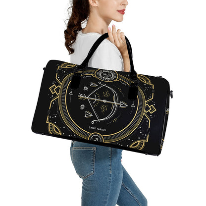 Vintage Sagittarius Zodiac Sign Print Leather Duffle Bag