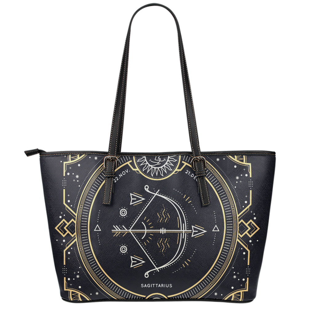 Vintage Sagittarius Zodiac Sign Print Leather Tote Bag