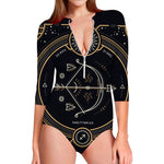 Vintage Sagittarius Zodiac Sign Print Long Sleeve Swimsuit