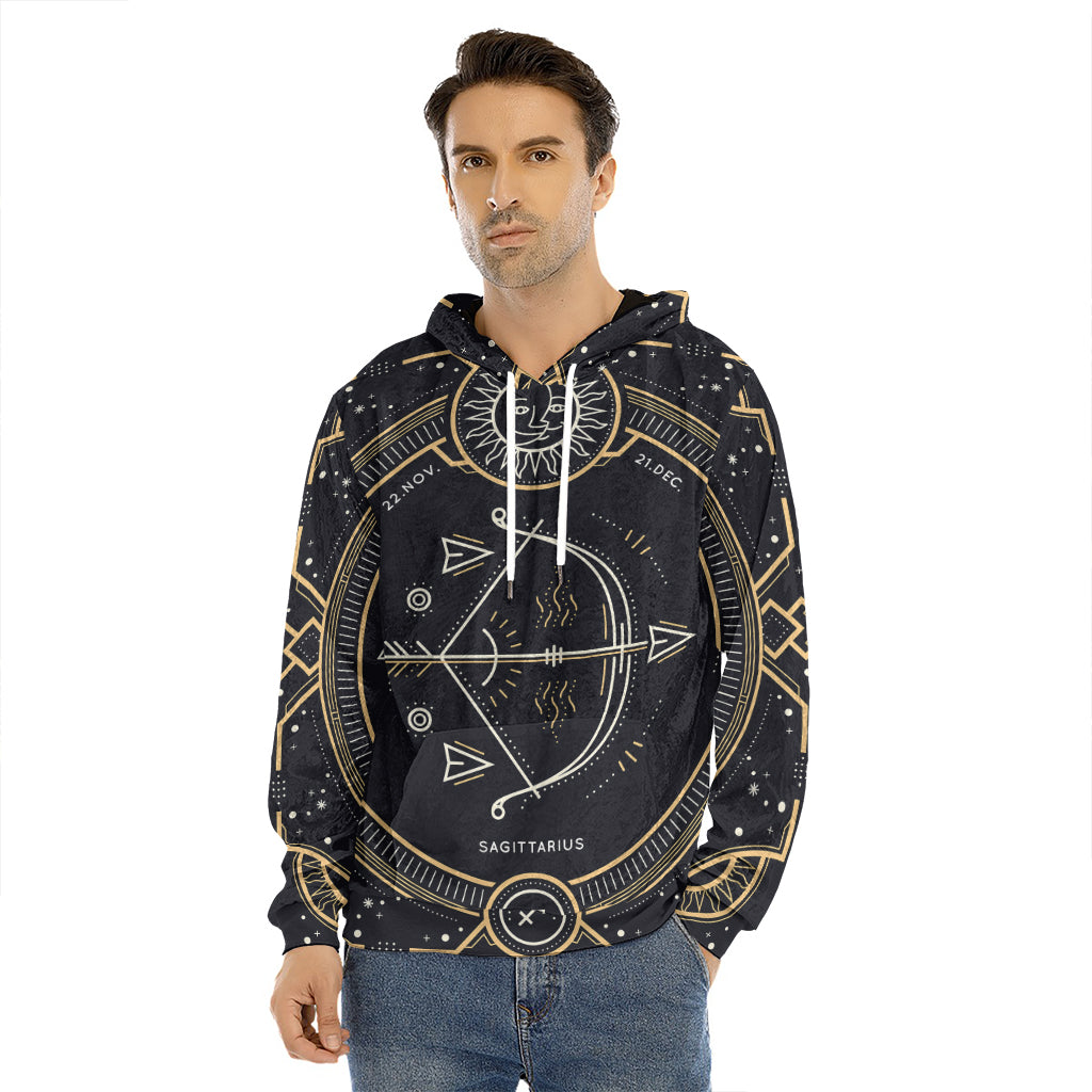 Vintage Sagittarius Zodiac Sign Print Men's Velvet Pullover Hoodie