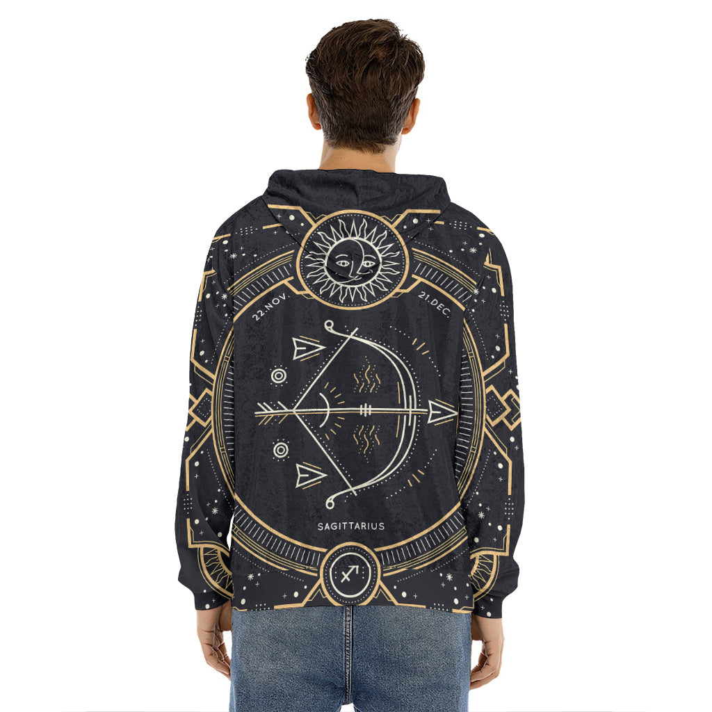 Vintage Sagittarius Zodiac Sign Print Men's Velvet Pullover Hoodie