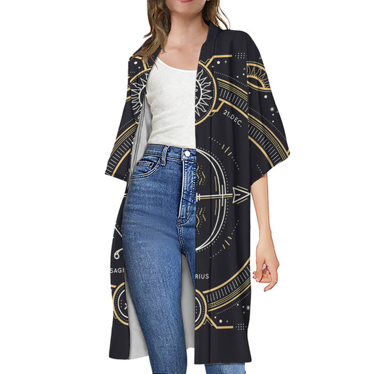 Vintage Sagittarius Zodiac Sign Print Open Front Beach Cover Up