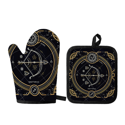 Vintage Sagittarius Zodiac Sign Print Oven Mitt And Pot Holder Set