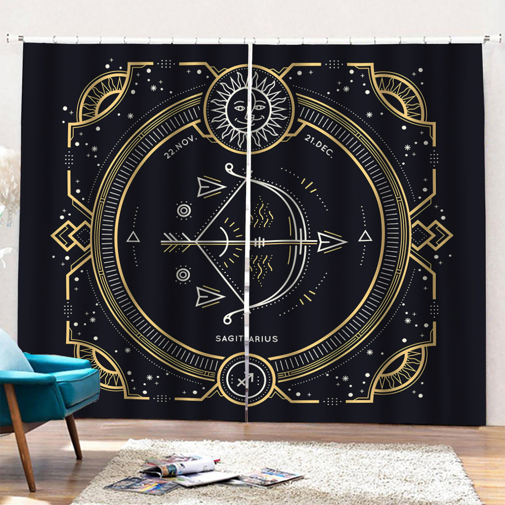 Vintage Sagittarius Zodiac Sign Print Pencil Pleat Curtains