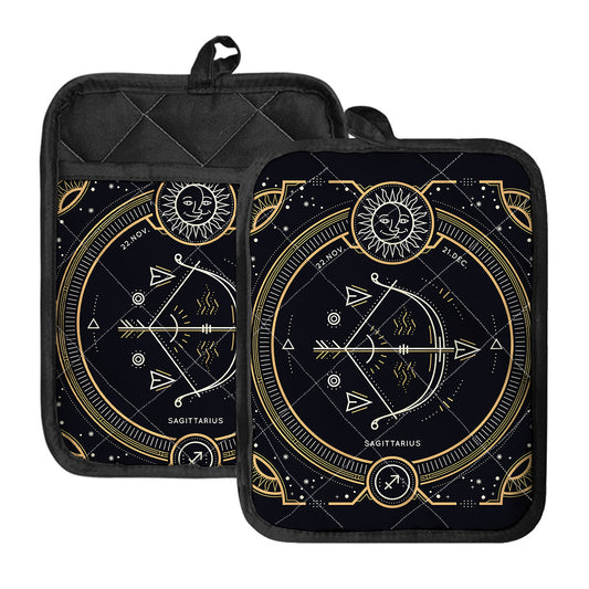 Vintage Sagittarius Zodiac Sign Print Pot Holders With Pocket