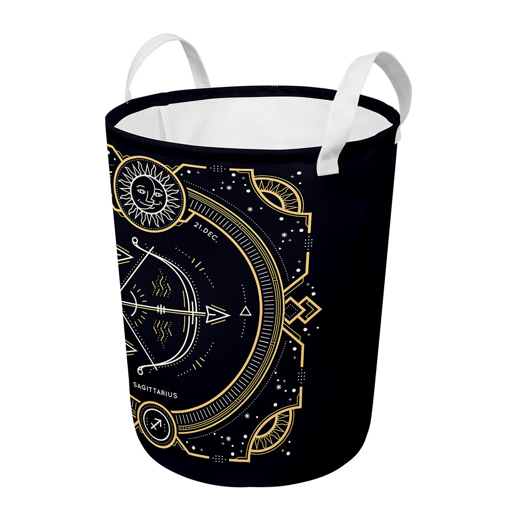 Vintage Sagittarius Zodiac Sign Print Round Laundry Basket