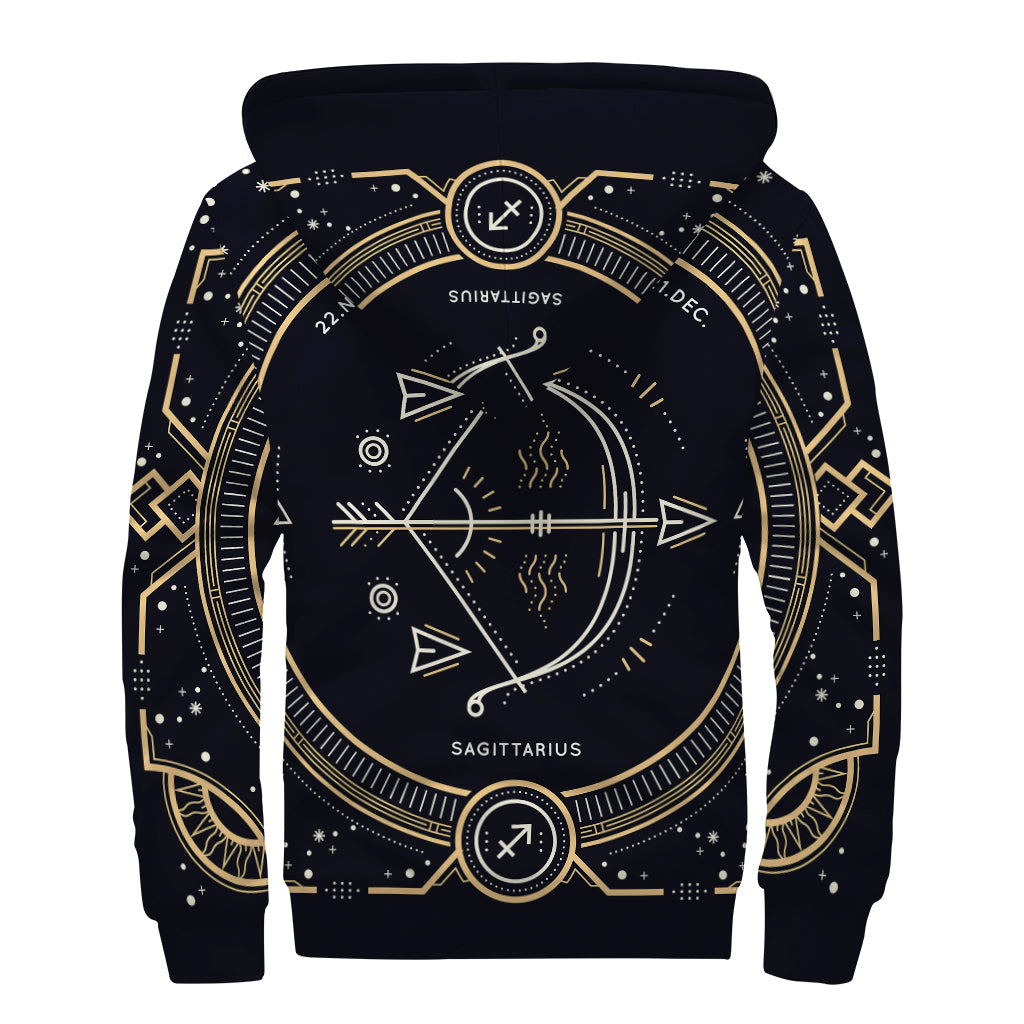 Vintage Sagittarius Zodiac Sign Print Sherpa Lined Zip Up Hoodie