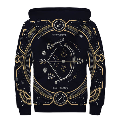 Vintage Sagittarius Zodiac Sign Print Sherpa Lined Zip Up Hoodie