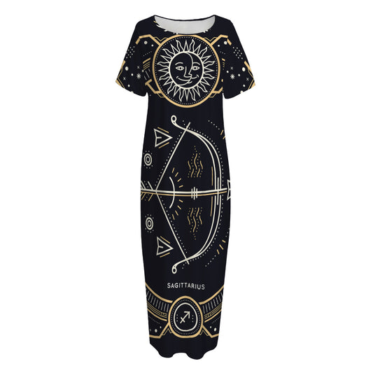 Vintage Sagittarius Zodiac Sign Print Short Sleeve Long Nightdress
