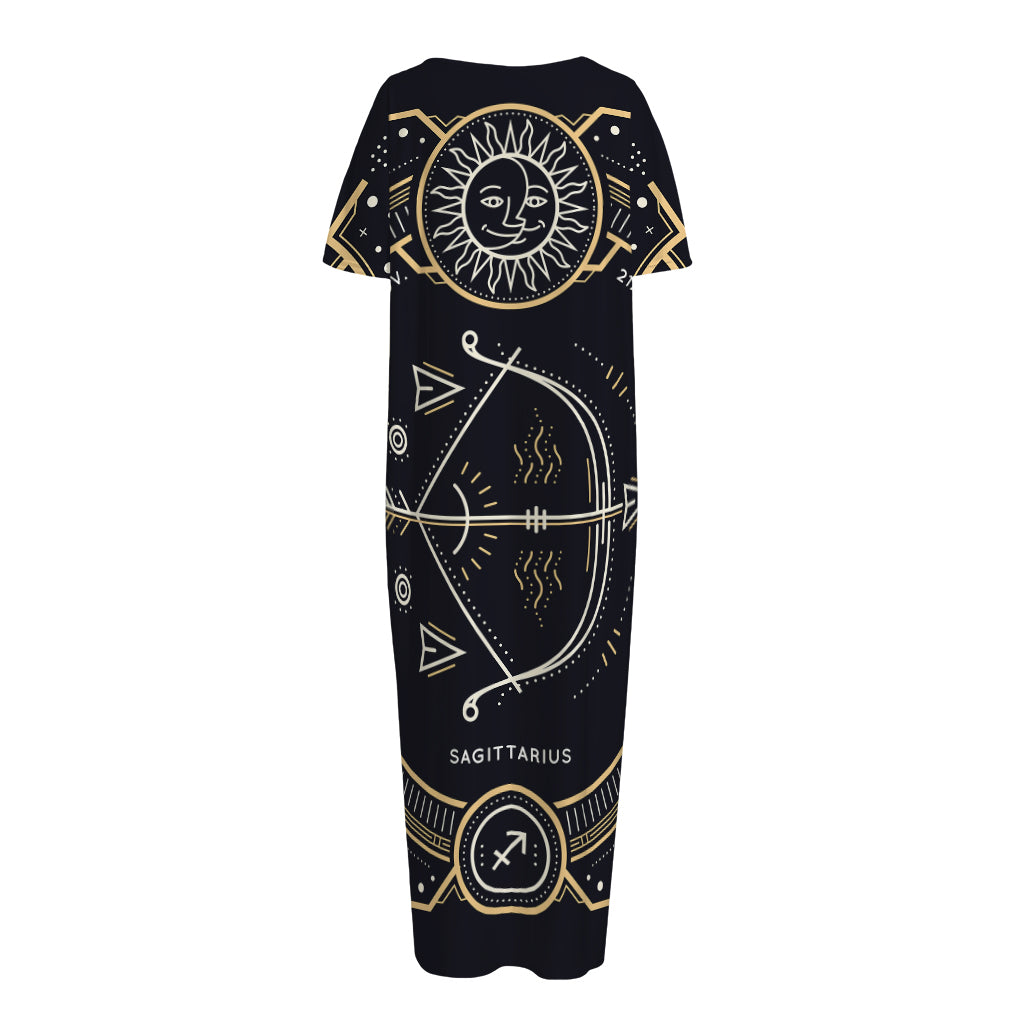 Vintage Sagittarius Zodiac Sign Print Short Sleeve Long Nightdress