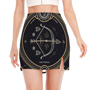 Vintage Sagittarius Zodiac Sign Print Side Slit Mini Skirt