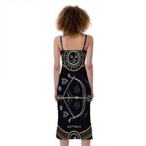 Vintage Sagittarius Zodiac Sign Print Slim Fit Midi Cami Dress