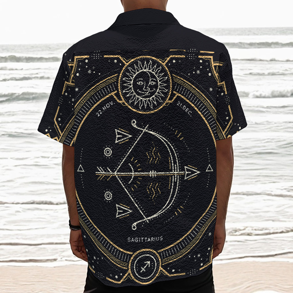 Vintage Sagittarius Zodiac Sign Print Textured Short Sleeve Shirt