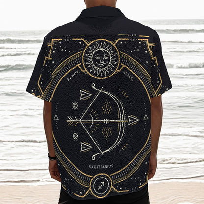 Vintage Sagittarius Zodiac Sign Print Textured Short Sleeve Shirt