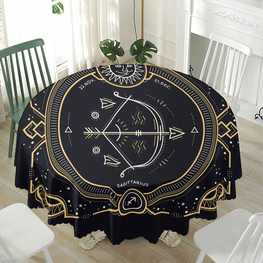 Vintage Sagittarius Zodiac Sign Print Waterproof Round Tablecloth