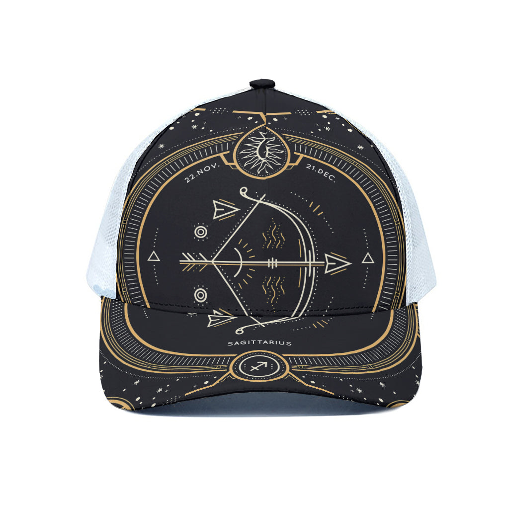 Vintage Sagittarius Zodiac Sign Print White Mesh Trucker Cap