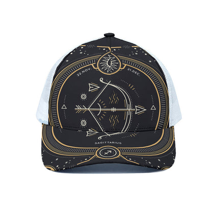 Vintage Sagittarius Zodiac Sign Print White Mesh Trucker Cap