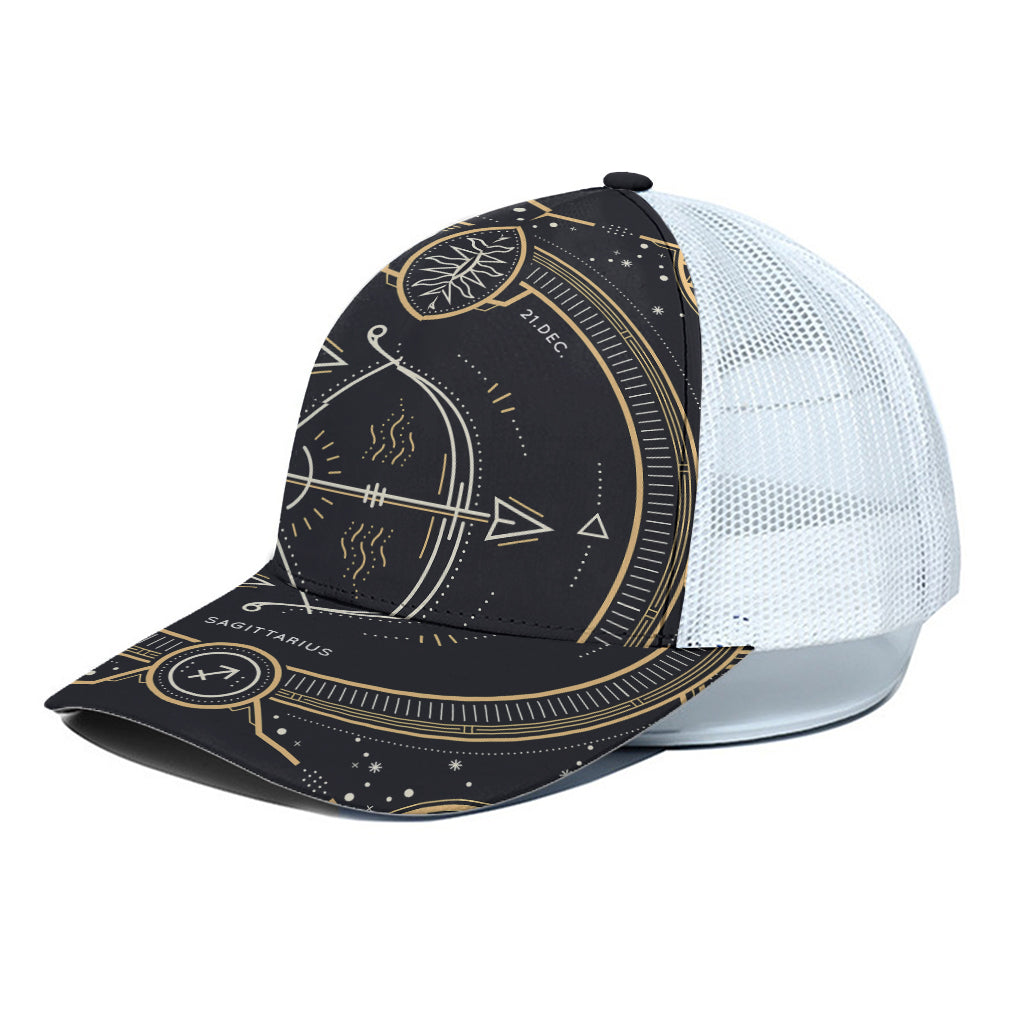 Vintage Sagittarius Zodiac Sign Print White Mesh Trucker Cap