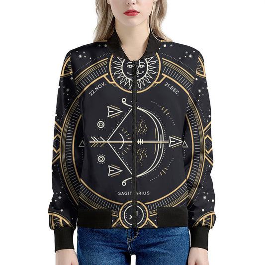 Vintage Sagittarius Zodiac Sign Print Women's Bomber Jacket