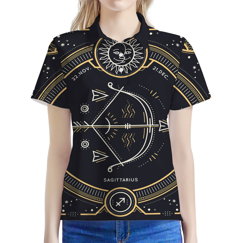 Vintage Sagittarius Zodiac Sign Print Women's Polo Shirt