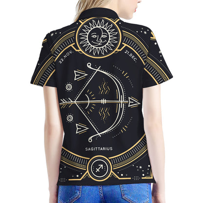 Vintage Sagittarius Zodiac Sign Print Women's Polo Shirt