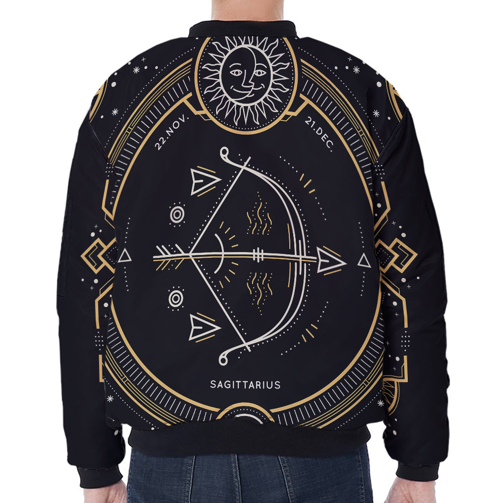 Vintage Sagittarius Zodiac Sign Print Zip Sleeve Bomber Jacket