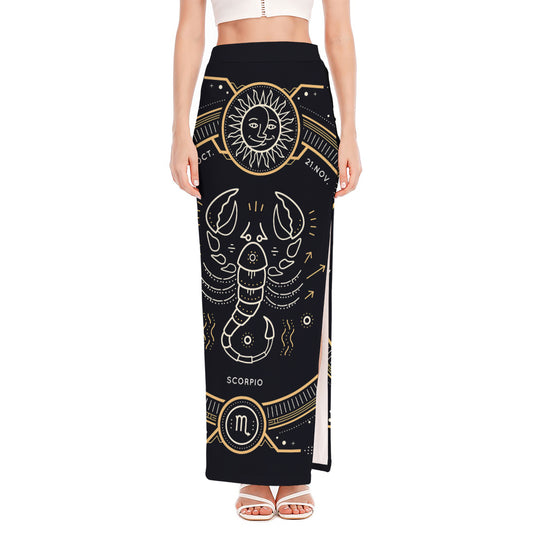 Vintage Scorpio Zodiac Sign Print High Slit Maxi Skirt