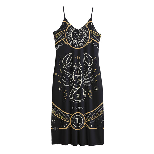 Vintage Scorpio Zodiac Sign Print Jersey Midi Cami Dress